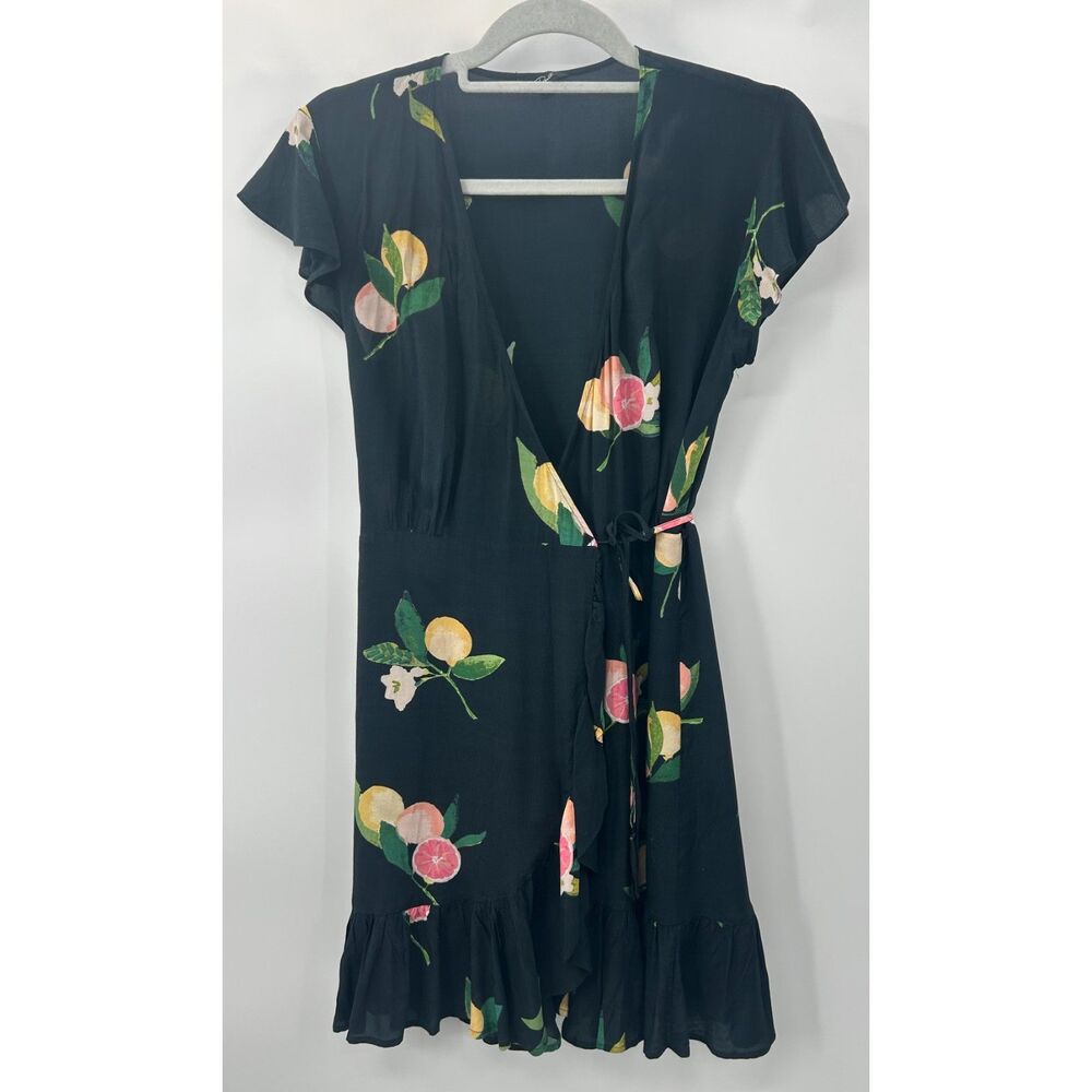 Rails Koreen Wrap Dress black grapefruit print Size S V Neck